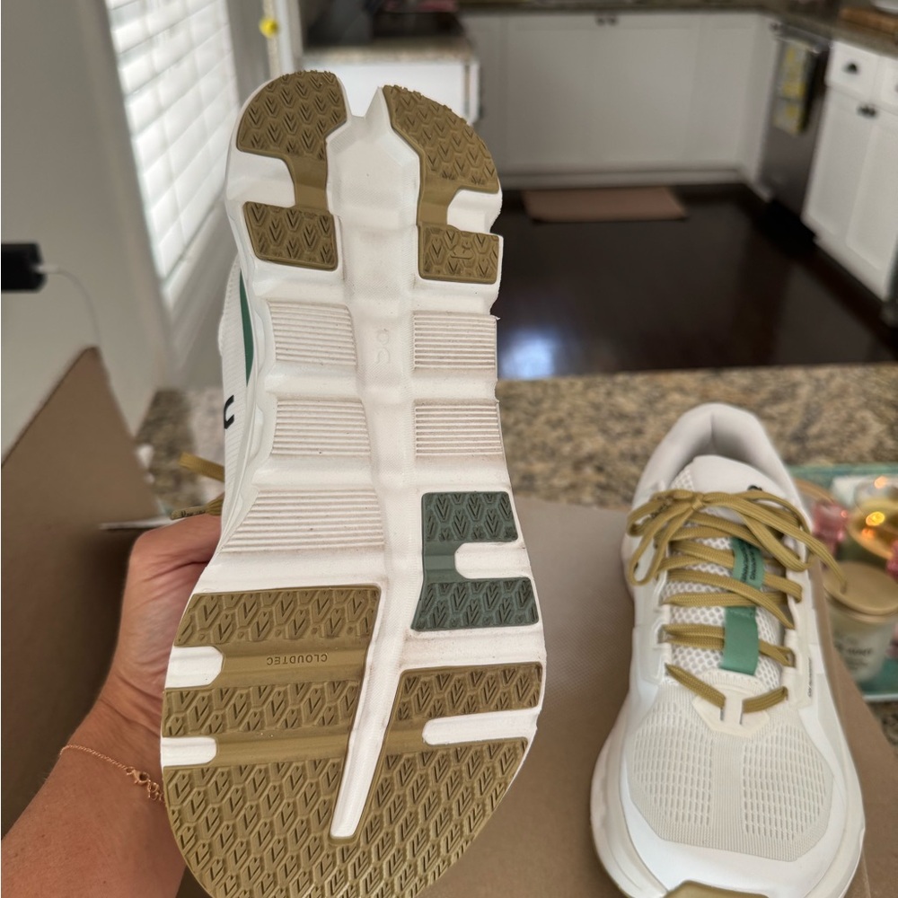 On Running Women's Sneakers - White with Green and Gold - Picture 4 of 5